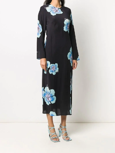 Shop Rixo London Floral Print Long-sleeve Maxi Dress In Blue