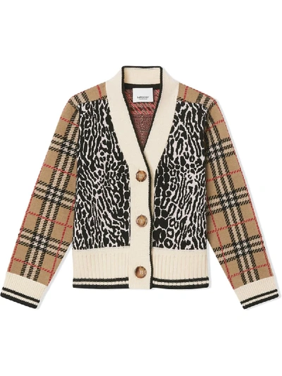 Shop Burberry Checked Leopard-pattern Cardigan In Neutrals