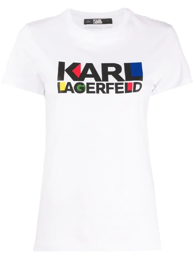 Shop Karl Lagerfeld Bauhaus Stacked-logo T-shirt In White
