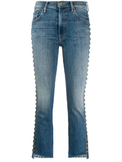 Shop Mother Stud-embellished Cropped Jeans In Blue