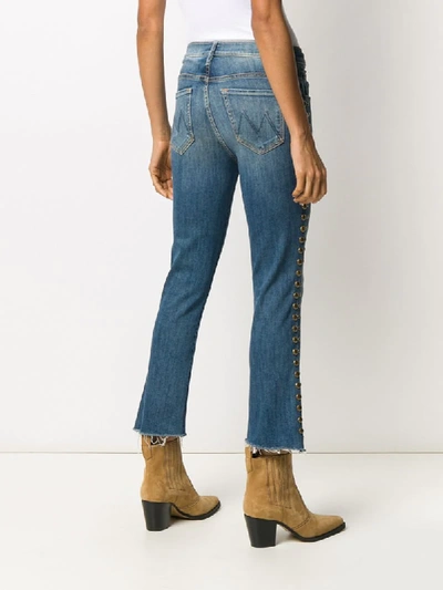 Shop Mother Stud-embellished Cropped Jeans In Blue