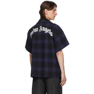 Shop Palm Angels Blue And Black Check Bear Bowling Shirt In Blue Brown