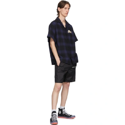 Shop Palm Angels Blue And Black Check Bear Bowling Shirt In Blue Brown