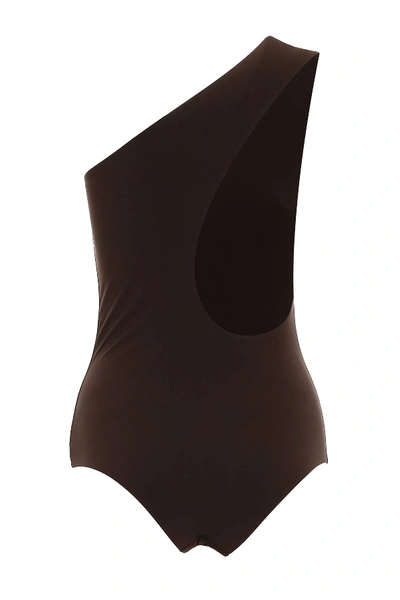 Shop Bottega Veneta One-shoulder Swimsuit In Brown