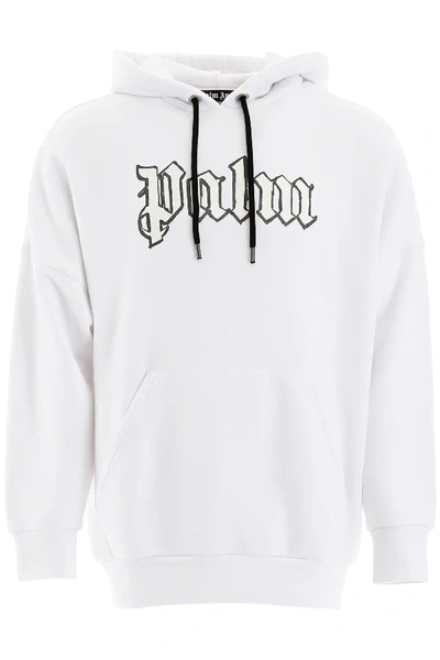 Shop Palm Angels Logo Hoodie In White