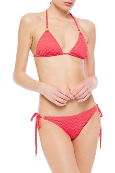 Shop Melissa Odabash Cancun Printed Triangle Bikini Top In Coral