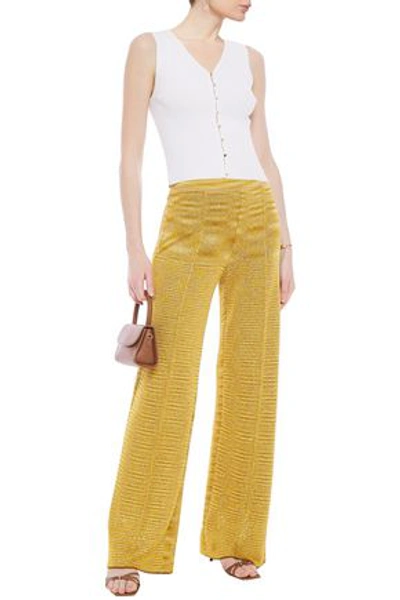 Shop Missoni Sequin-embellished Crochet-knit Wide-leg Pants In Gold