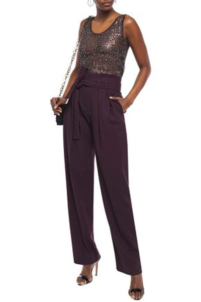 Shop Missoni Sequin-embellished Crochet-knit Tank In Dark Brown