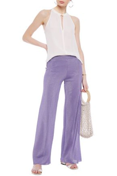 Shop Missoni Metallic Ribbed-knit Wide-leg Pants In Lavender