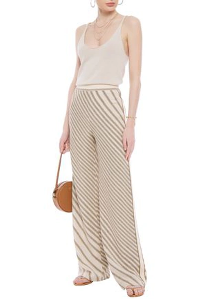 Shop Missoni Metallic Striped Crochet-knit Wide-leg Pants In Cream