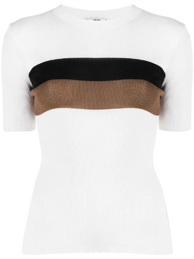 Shop Fendi Pequin-stripe Knitted T-shirt In White