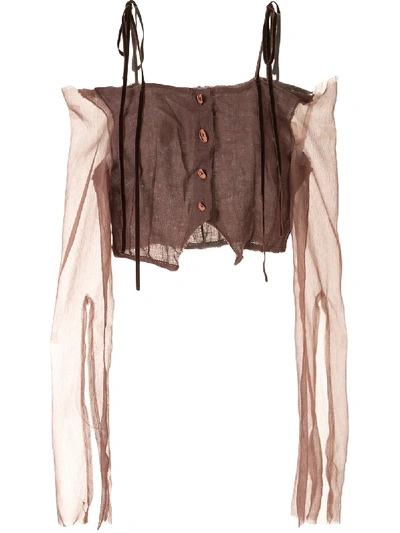 Shop Peng Tai Sheer-sleeve Linen Top In Brown