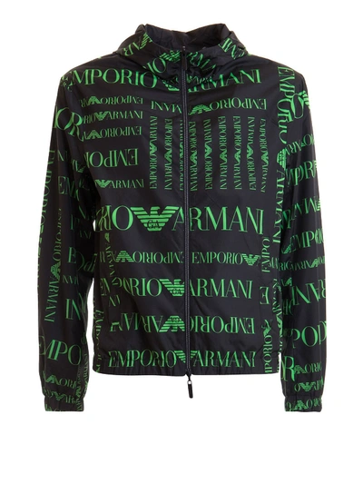 Shop Emporio Armani Logo Print Reversible Jacket In Black