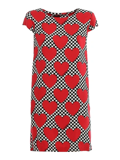 Shop Love Moschino Hearts Print Twill Short Dress In Multicolour