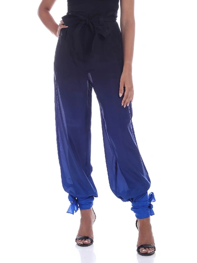 Shop Alberta Ferretti Blue Silk Pants With Ribbon Inserts