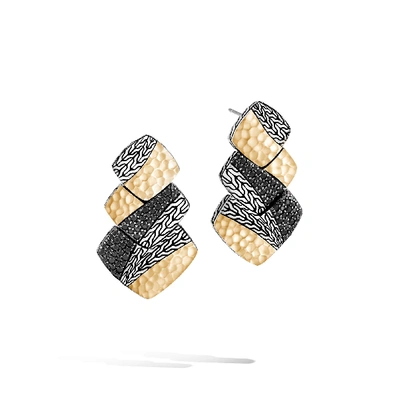 John Hardy 18k Yellow Gold And Sterling Silver Classic Black Sapphire & Black Spinel Chain Hammered Drop Earrin In Black Spinel