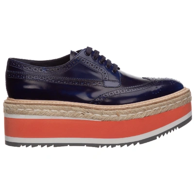 Shop Prada Women's Classic Lace Up Laced Formal Shoes Derby In Blue