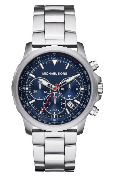 Shop Michael Kors Theroux Bracelet Watch, 42mm In Silver/ Blue/ Silver