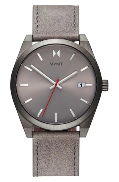 Shop Mvmt Element Leather Strap Watch, 43mm In Grey/ Silver