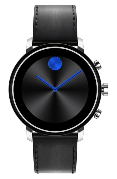 Shop Movado Bold Connect 2.0 Leather Strap Smart Watch, 42mm In Black/ Silver