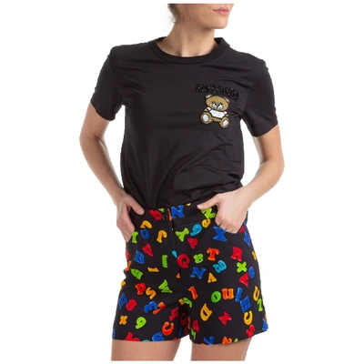 Shop Moschino Women's T-shirt Short Sleeve Crew Neck Round Teddy In Black