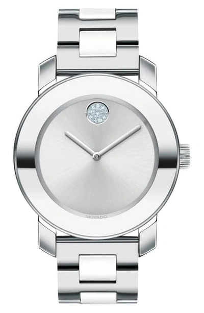 Shop Movado Bold Pave Dot Ceramic Bracelet Watch, 36mm In Silver