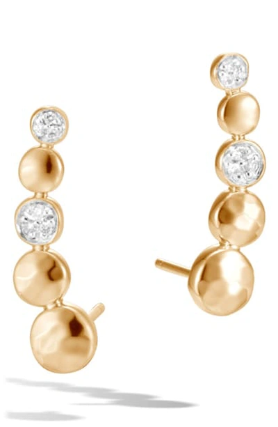 Shop John Hardy Dot Hammered Diamond Pave Ear Crawlers In Yellow Gold