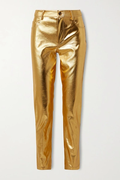 Shop Area Metallic Coated Mid-rise Straight-leg Jeans In Gold