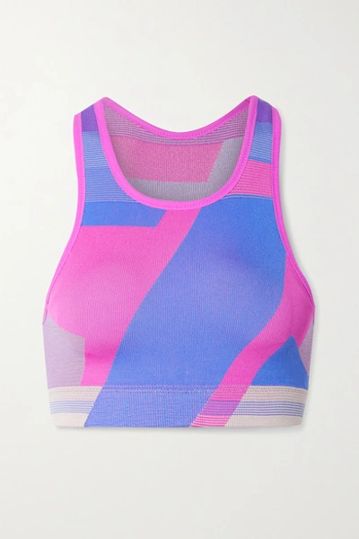 Shop Nike Icon Clash Color-block Dri-fit Stretch-knit Sports Bra In Purple