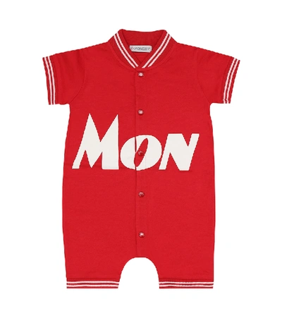 Shop Moncler Baby Stretch-cotton Piqué Onesie In Red