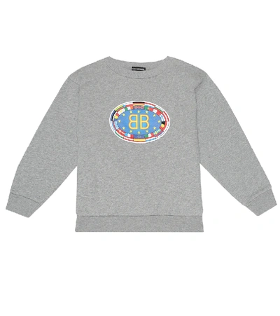Shop Balenciaga Logo Cotton-jersey Sweatshirt In Grey