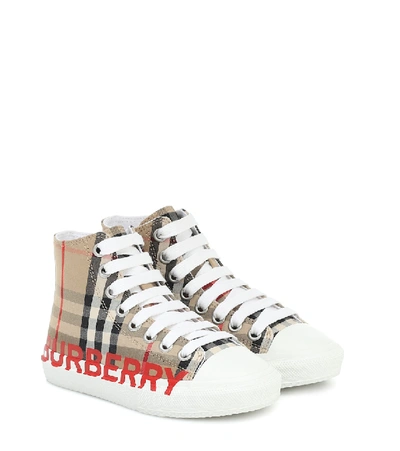 Shop Burberry Mini Larkhall Canvas Sneakers In Beige