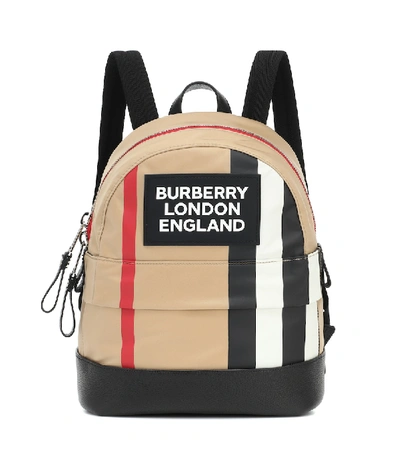 Shop Burberry Nico Icon Stripe Backpack In Beige