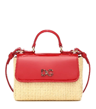 Shop Dolce & Gabbana Leather And Raffia Shoulder Bag In Multicoloured