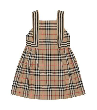 Shop Burberry Checked Cotton Dress In Beige