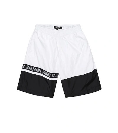 Shop Balmain Logo Swim Trunks In White