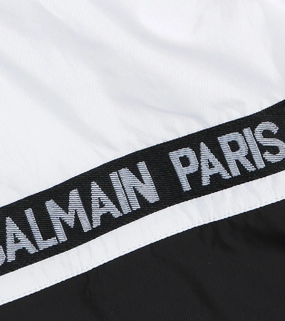 Shop Balmain Logo Swim Trunks In White