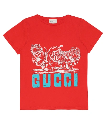 Shop Gucci Logo Cotton T-shirt In Red
