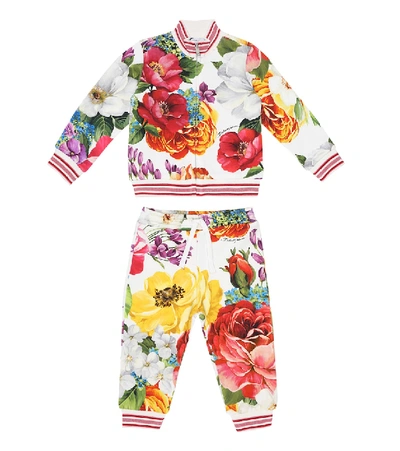 Shop Dolce & Gabbana Baby Floral Cotton Tracksuit In Multicoloured