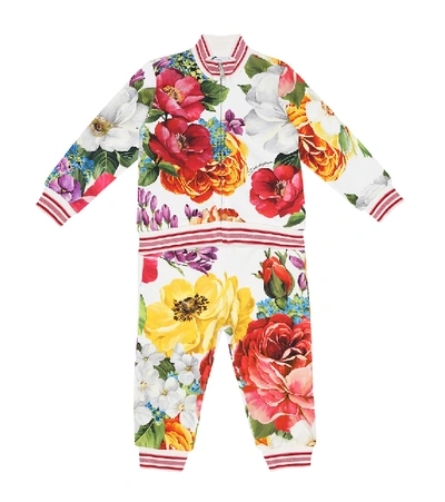 Shop Dolce & Gabbana Baby Floral Cotton Tracksuit In Multicoloured