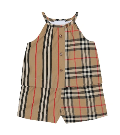 Shop Burberry Baby Alice Vintage Check Playsuit In Beige