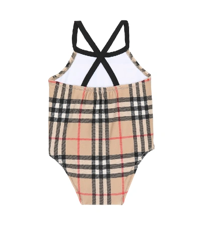 Shop Burberry Baby Crina Vintage Check Swimsuit In Beige