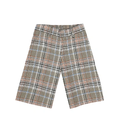 Shop Fendi Checked Wool-blend Bermuda Shorts In Brown