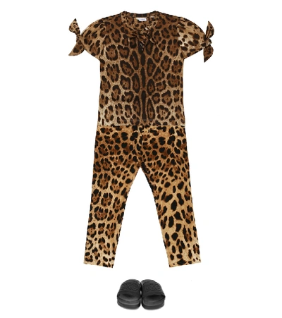 Shop Dolce & Gabbana Leopard Stretch-cotton Leggings In Brown