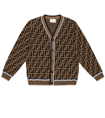 Shop Fendi Ff-jacquard Wool Cardigan In Brown