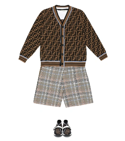 Shop Fendi Ff-jacquard Wool Cardigan In Brown
