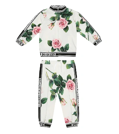 Shop Dolce & Gabbana Baby Floral Cotton-blend Tracksuit In White