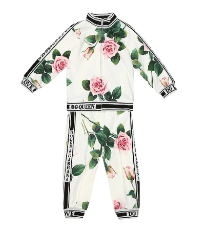 Shop Dolce & Gabbana Baby Floral Cotton-blend Tracksuit In White