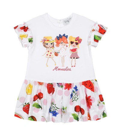 Shop Monnalisa Baby Printed Stretch-cotton Dress In White