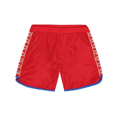 Shop Gucci Gg Web Swim Trunks In Red